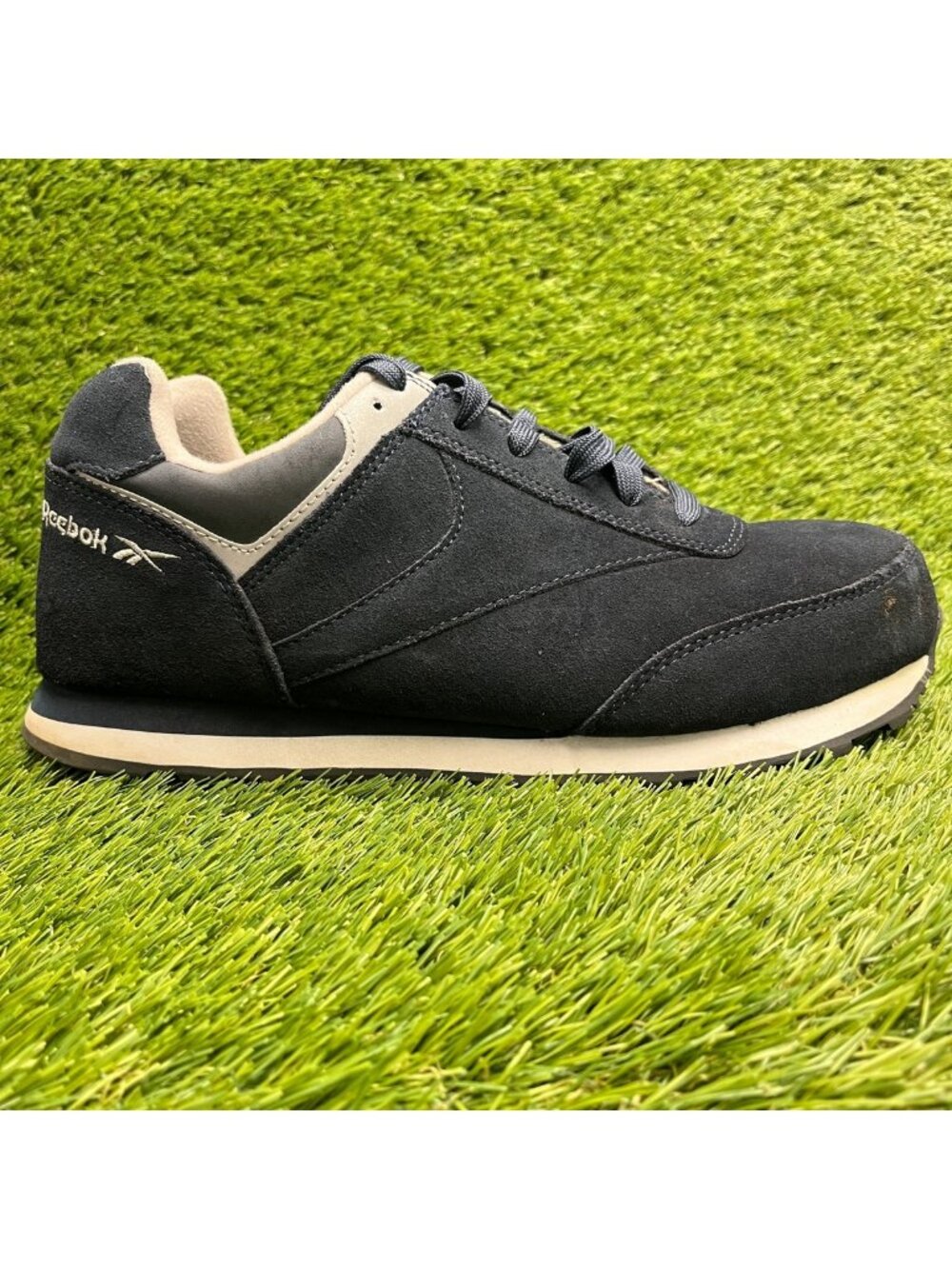 Reebok Leelap Retro Mens 12 Navy White Suede Steel Toe Safety Work Jogger Shoes